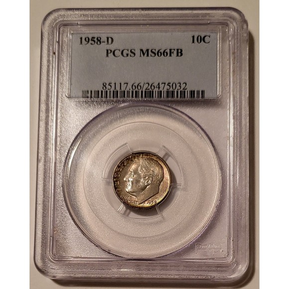 1958 D Roosevelt Dime MS66 FB PCGS Nicely Toned - Picture 1 of 4